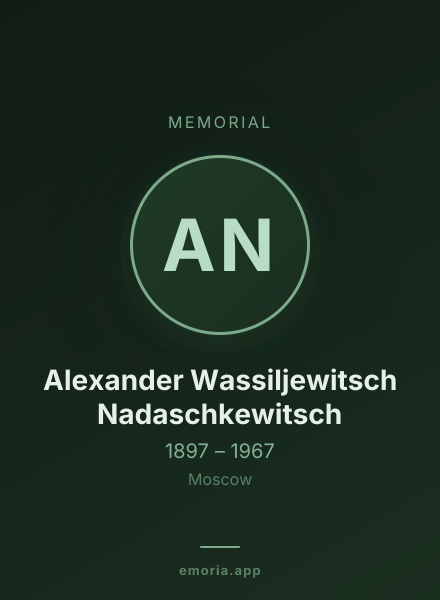 Memorial portrait of Alexander Wassiljewitsch Nadaschkewitsch