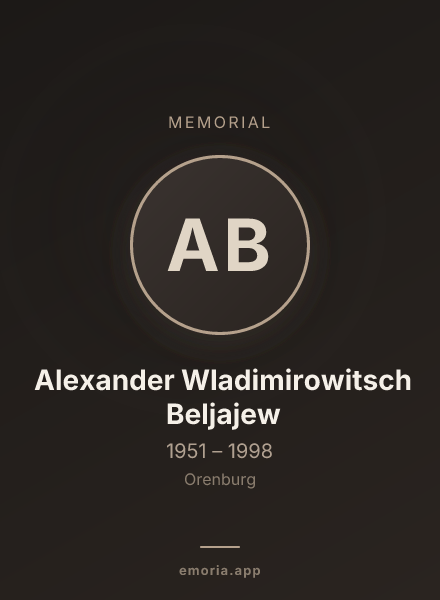 Memorial portrait of Alexander Wladimirowitsch Beljajew