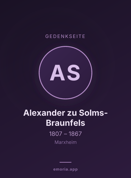 Gedenkportrait von Alexander zu Solms-Braunfels