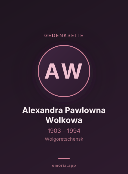 Gedenkportrait von Alexandra Pawlowna Wolkowa