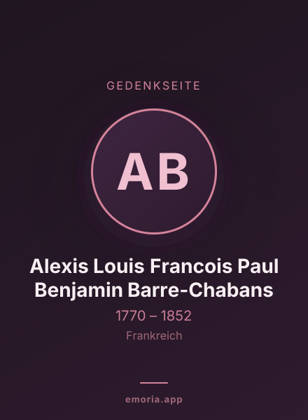 Gedenkportrait von Alexis Louis Francois Paul Benjamin Barre-Chabans