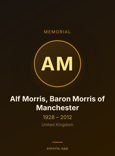 Memorial portrait of Alf Morris, Baron Morris of Manchester