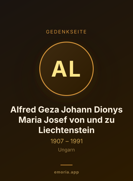 Gedenkportrait von Alfred Geza Johann Dionys Maria Josef von und zu Liechtenstein