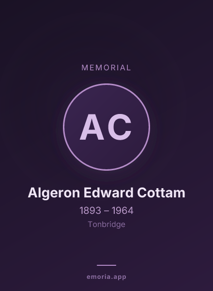 Memorial portrait of Algeron Edward Cottam