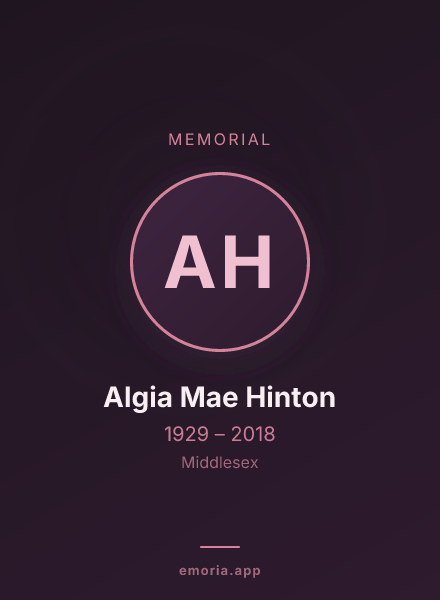 Memorial portrait of Algia Mae Hinton