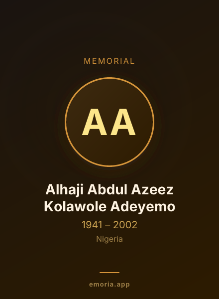 Memorial portrait of Alhaji Abdul Azeez Kolawole Adeyemo
