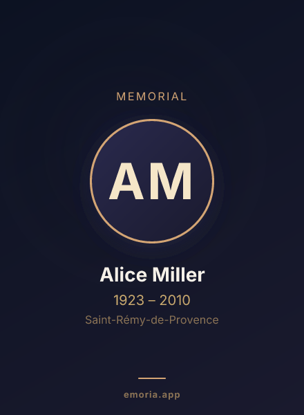 Memorial portrait of Alice Miller