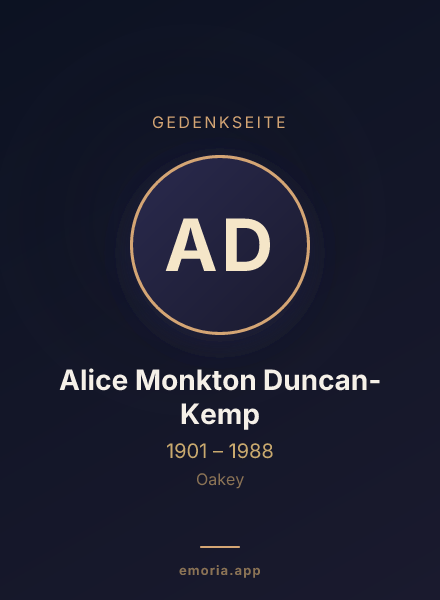 Gedenkportrait von Alice Monkton Duncan-Kemp