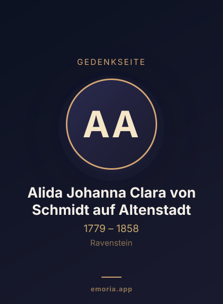 Gedenkportrait von Alida Johanna Clara von Schmidt auf Altenstadt