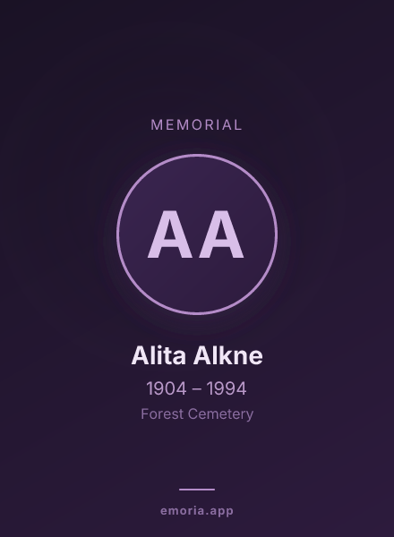 Memorial portrait of Alita Alkne