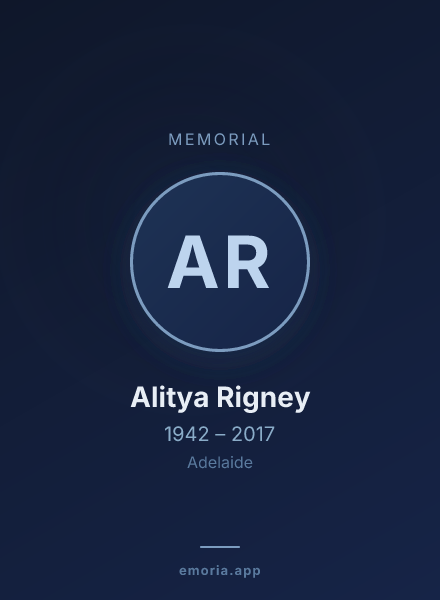 Memorial portrait of Alitya Rigney
