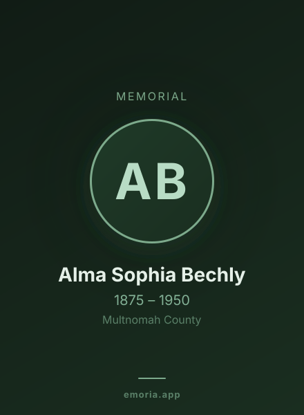Memorial portrait of Alma Sophia Bechly