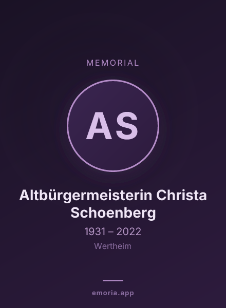 Memorial portrait of Altbürgermeisterin Christa Schoenberg