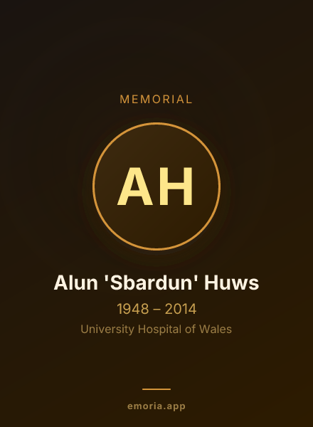 Memorial portrait of Alun 'Sbardun' Huws
