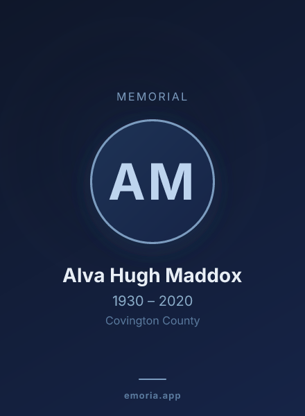 Memorial portrait of Alva Hugh Maddox