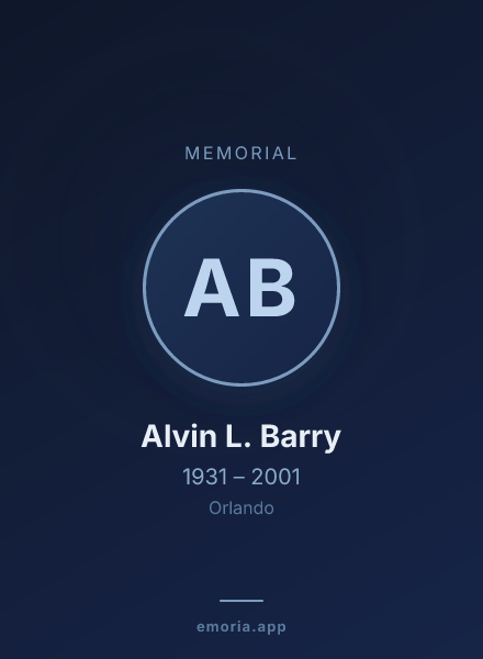 Memorial portrait of Alvin L. Barry