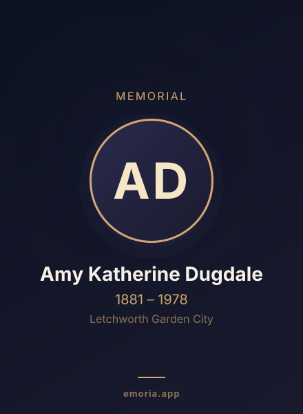 Memorial portrait of Amy Katherine Dugdale