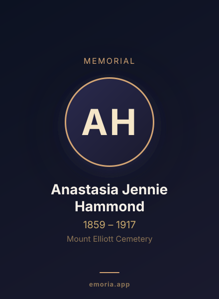 Memorial portrait of Anastasia Jennie Hammond