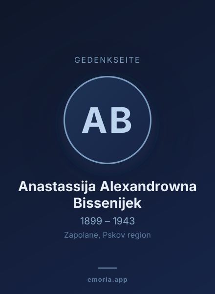 Gedenkportrait von Anastassija Alexandrowna Bissenijek