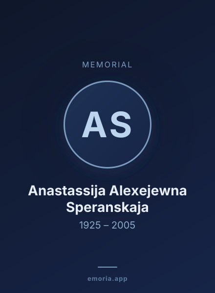Memorial portrait of Anastassija Alexejewna Speranskaja