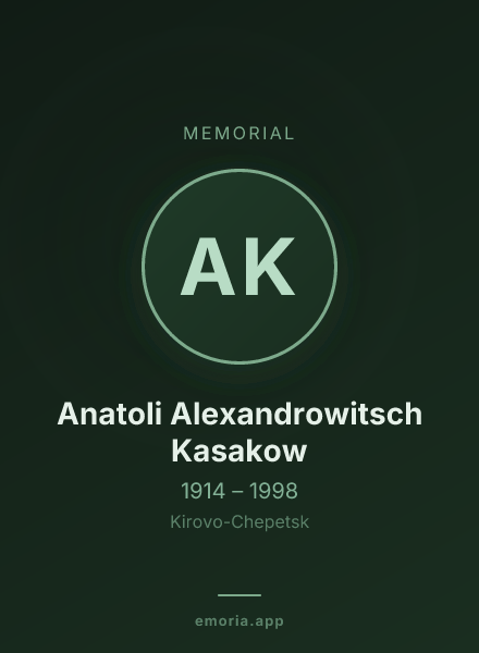 Memorial portrait of Anatoli Alexandrowitsch Kasakow