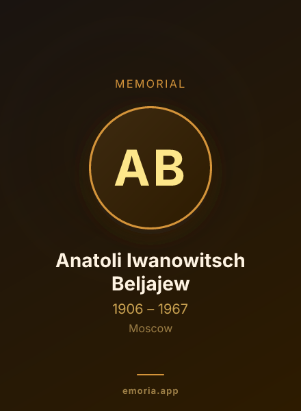 Memorial portrait of Anatoli Iwanowitsch Beljajew