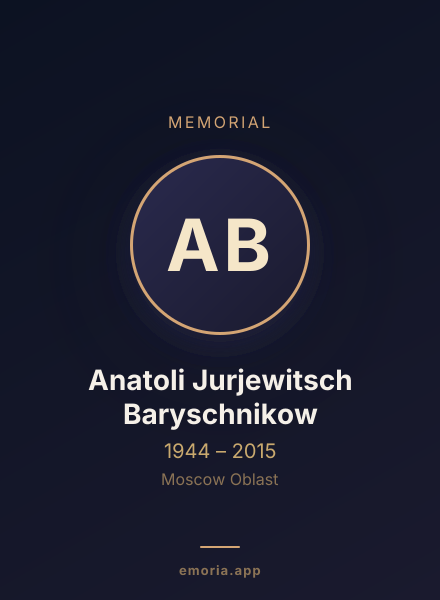 Memorial portrait of Anatoli Jurjewitsch Baryschnikow