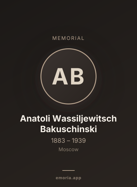 Memorial portrait of Anatoli Wassiljewitsch Bakuschinski