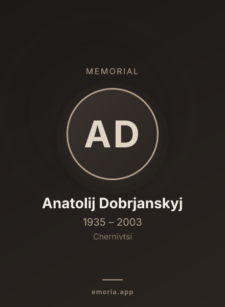 Memorial portrait of Anatolij Dobrjanskyj