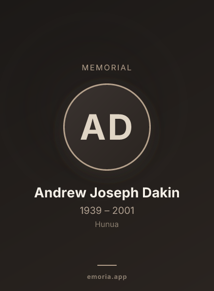 Memorial portrait of Andrew Joseph Dakin