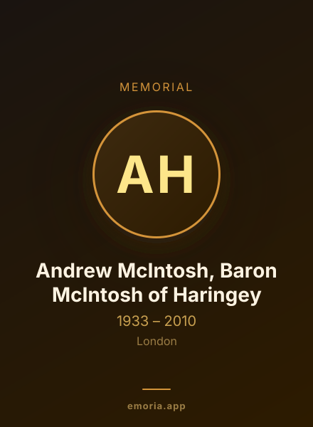 Memorial portrait of Andrew McIntosh, Baron McIntosh of Haringey