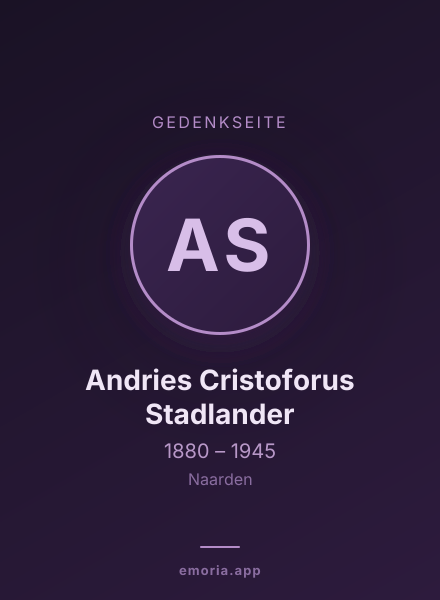 Gedenkportrait von Andries Cristoforus Stadlander
