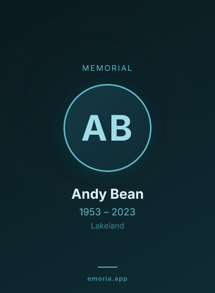 Memorial portrait of Andy Bean