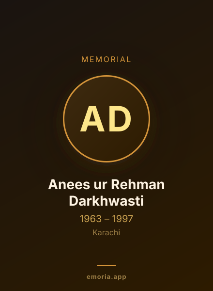 Memorial portrait of Anees ur Rehman Darkhwasti