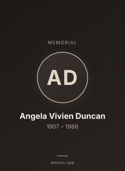 Memorial portrait of Angela Vivien Duncan