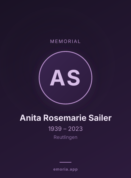 Memorial portrait of Anita Rosemarie Sailer