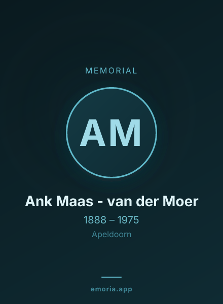 Memorial portrait of Ank Maas - van der Moer