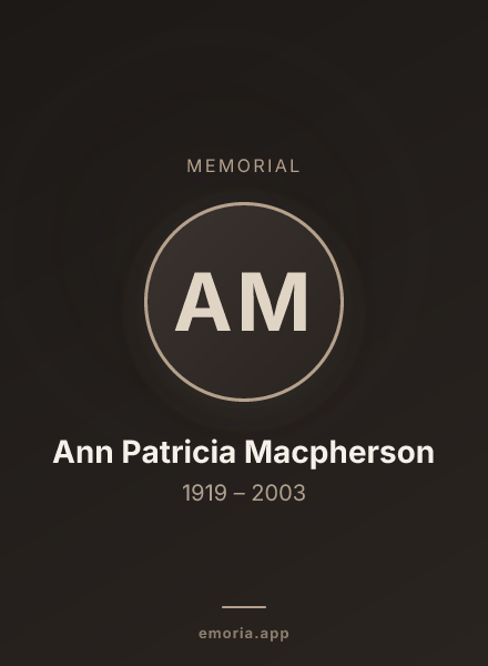 Memorial portrait of Ann Patricia Macpherson