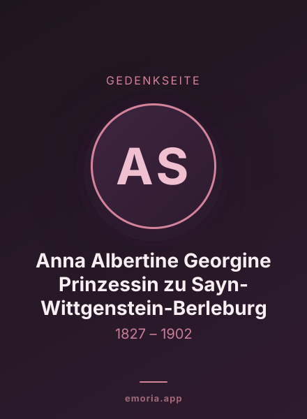 Gedenkportrait von Anna Albertine Georgine Prinzessin zu Sayn-Wittgenstein-Berleburg