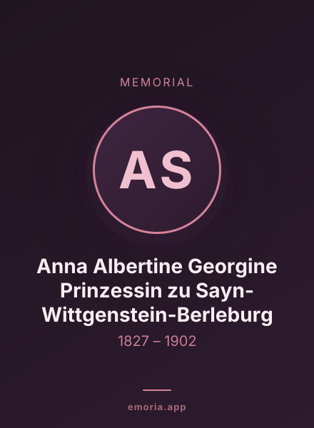Memorial portrait of Anna Albertine Georgine Prinzessin zu Sayn-Wittgenstein-Berleburg