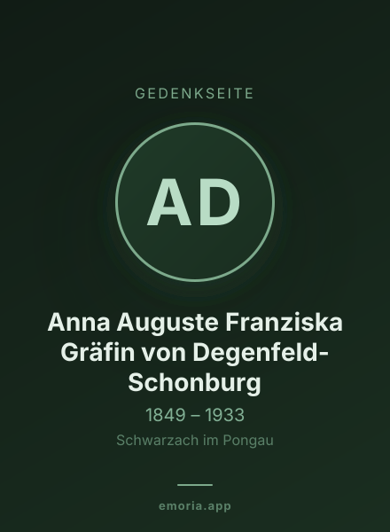Gedenkportrait von Anna Auguste Franziska Gräfin von Degenfeld-Schonburg
