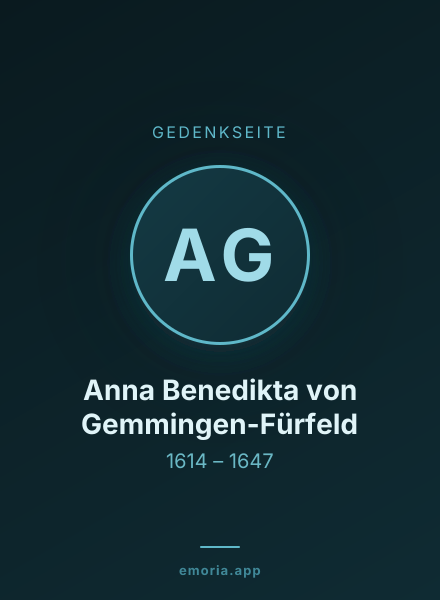 Gedenkportrait von Anna Benedikta von Gemmingen-Fürfeld
