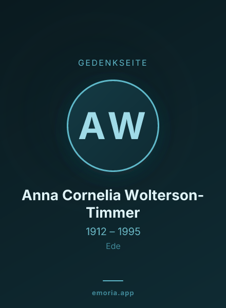 Gedenkportrait von Anna Cornelia Wolterson-Timmer