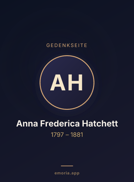 Gedenkportrait von Anna Frederica Hatchett