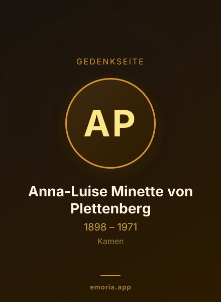 Gedenkportrait von Anna-Luise Minette von Plettenberg
