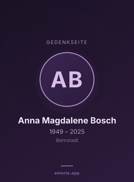 Gedenkportrait von Anna Magdalene Bosch