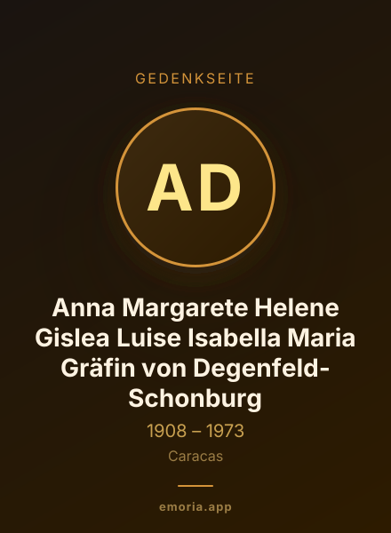 Gedenkportrait von Anna Margarete Helene Gislea Luise Isabella Maria Gräfin von Degenfeld-Schonburg