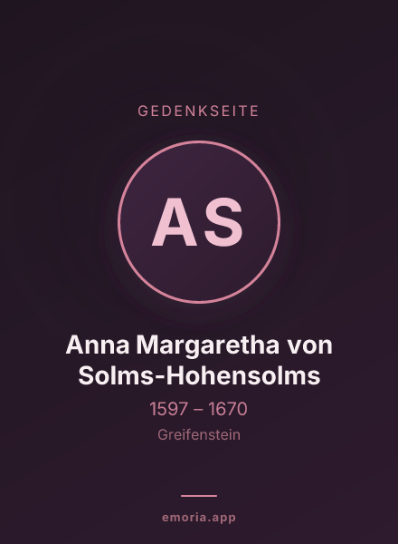 Gedenkportrait von Anna Margaretha von Solms-Hohensolms