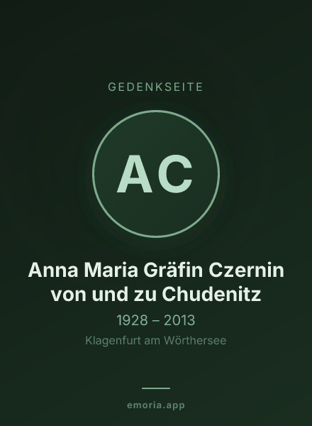 Gedenkportrait von Anna Maria Gräfin Czernin von und zu Chudenitz