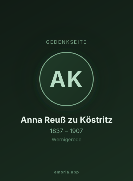 Gedenkportrait von Anna Reuß zu Köstritz